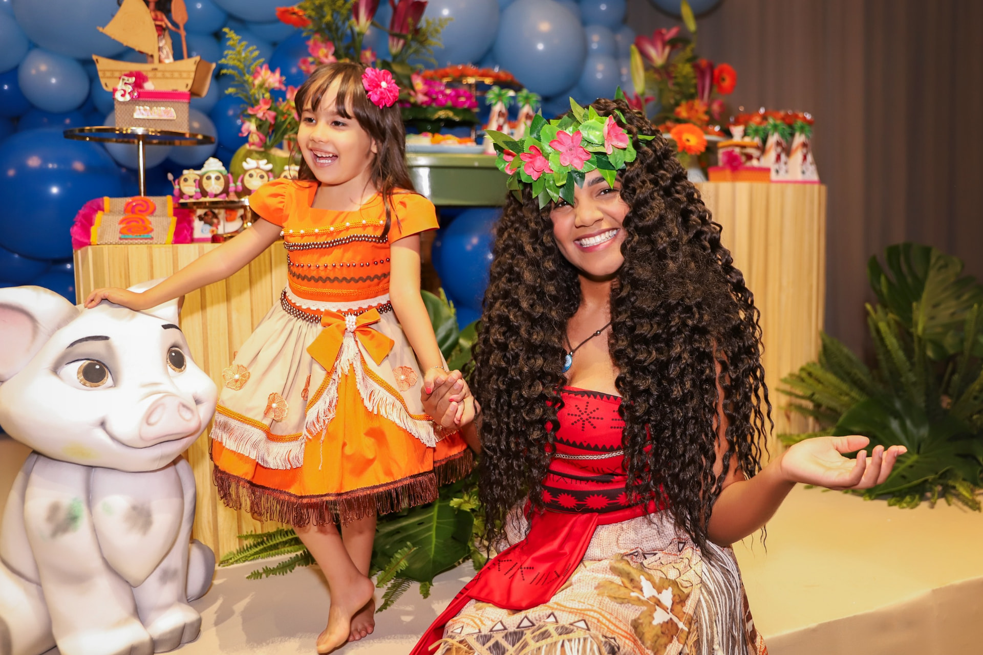 Personagem viva de Moana em festa infantil em Itumbiara